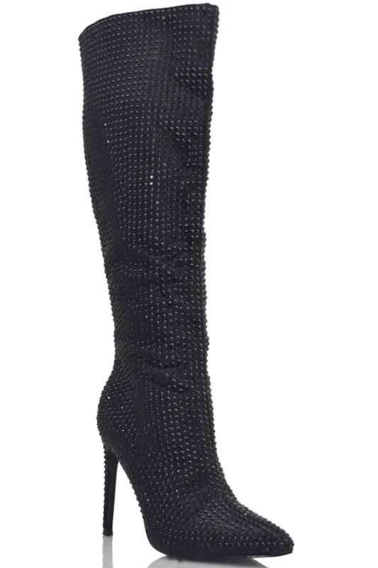 Pointed Toe calf High Studded Boots