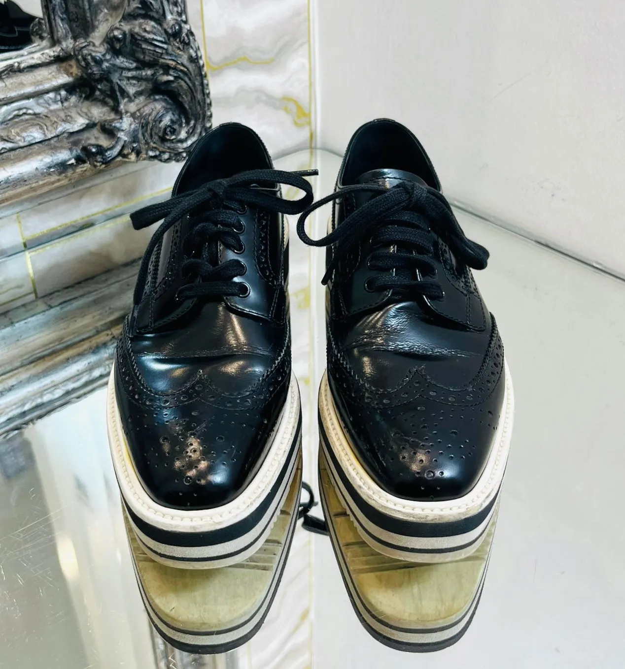 Prada Leather Platform Brogues. Size 35