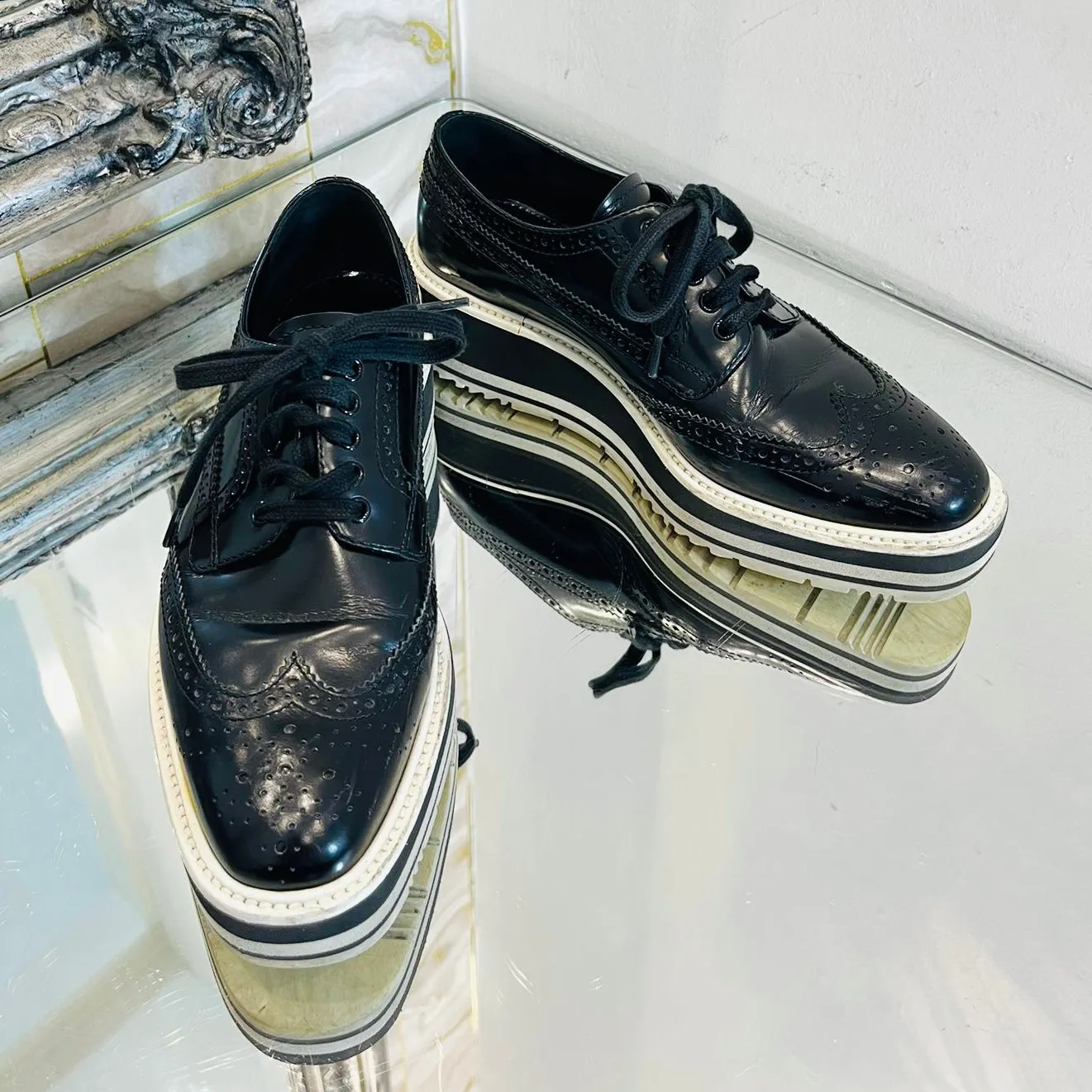 Prada Leather Platform Brogues. Size 35