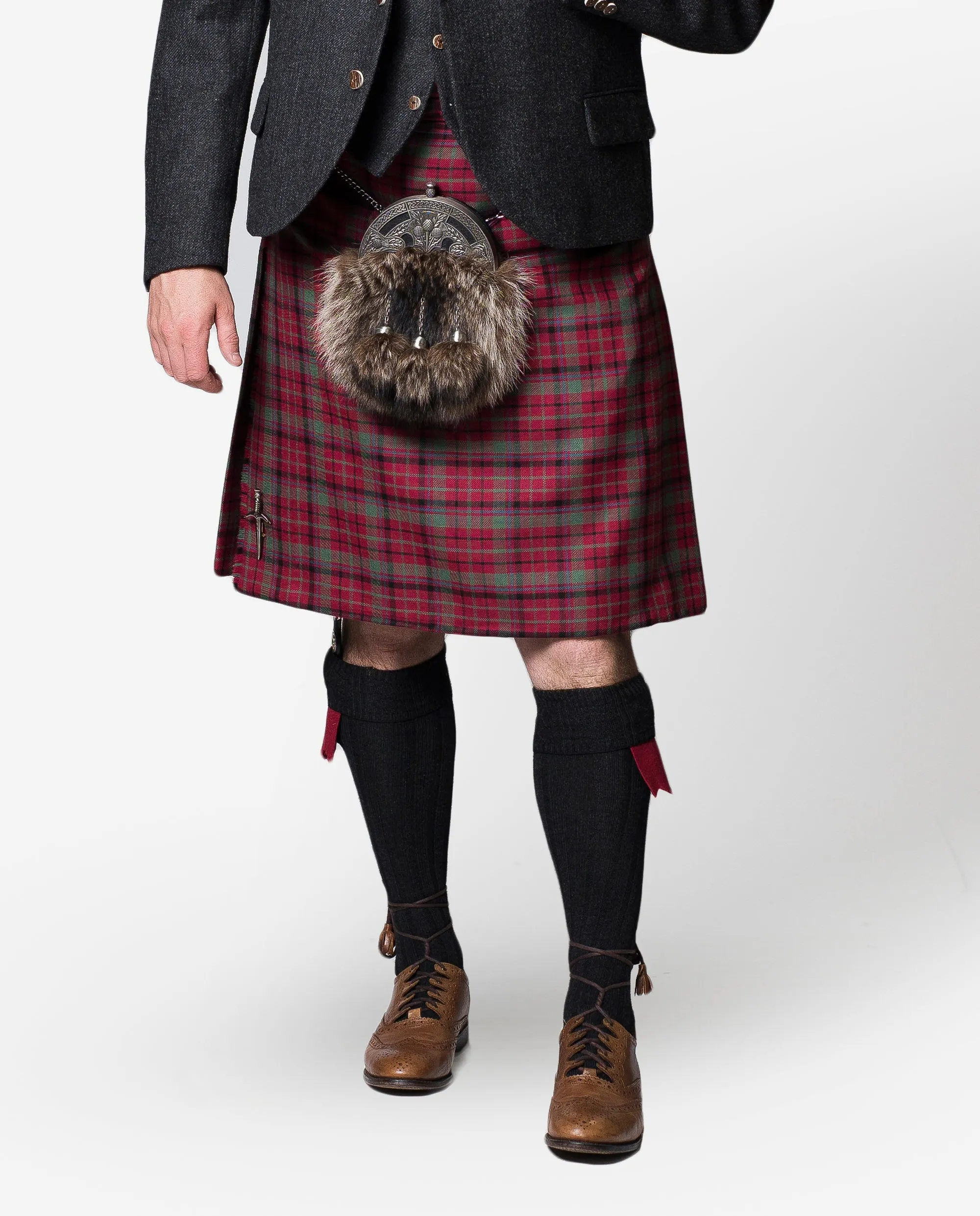 Red Nicolson Muted / Lovat Charcoal Tweed Kilt Hire Outfit