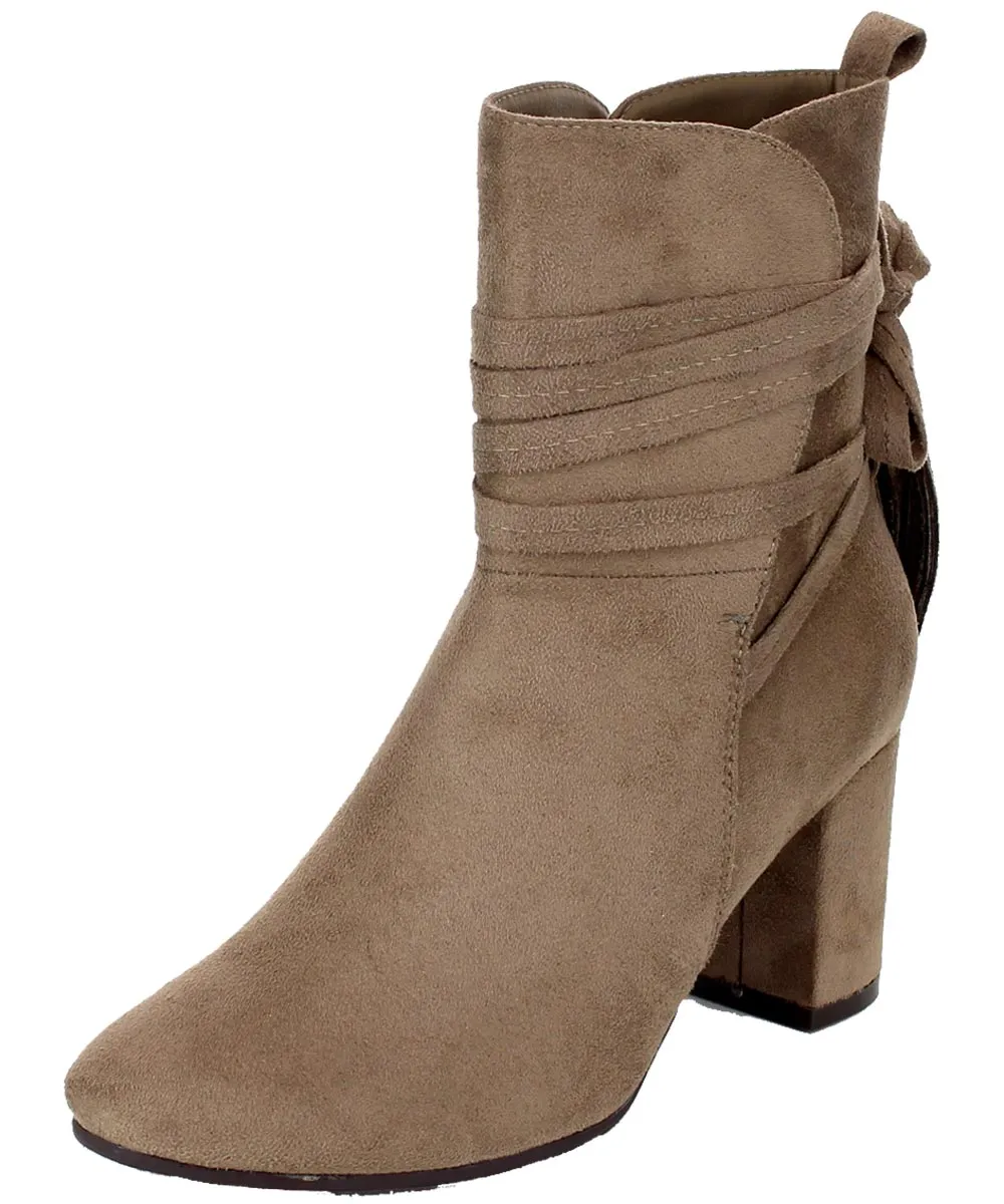 Refresh Footwear Women's Ankle Wrap Tassel Side Zip Block Heel Bootie