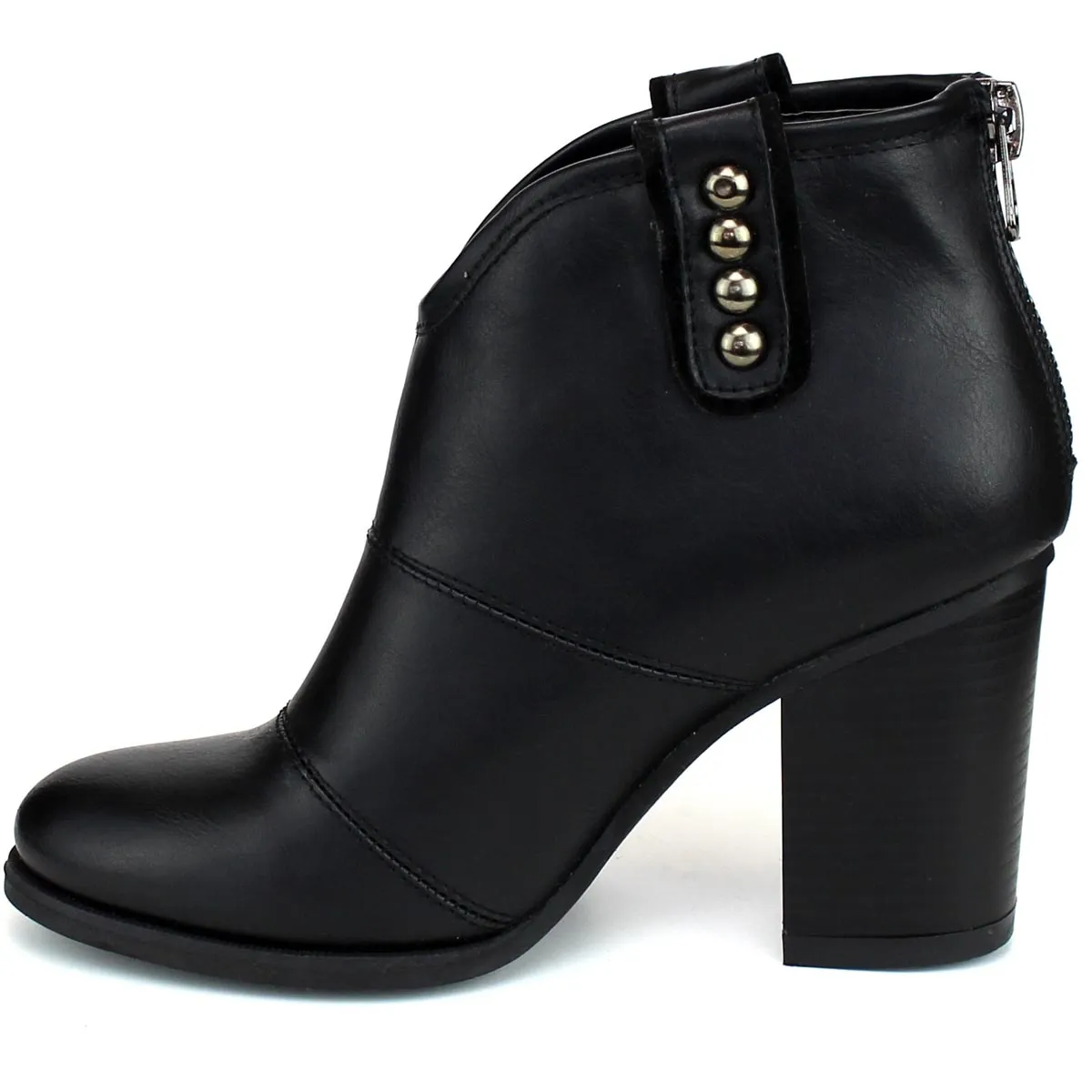 Refresh Footwear Women's Studded Pull On Stacked Chunky Heel Bootie