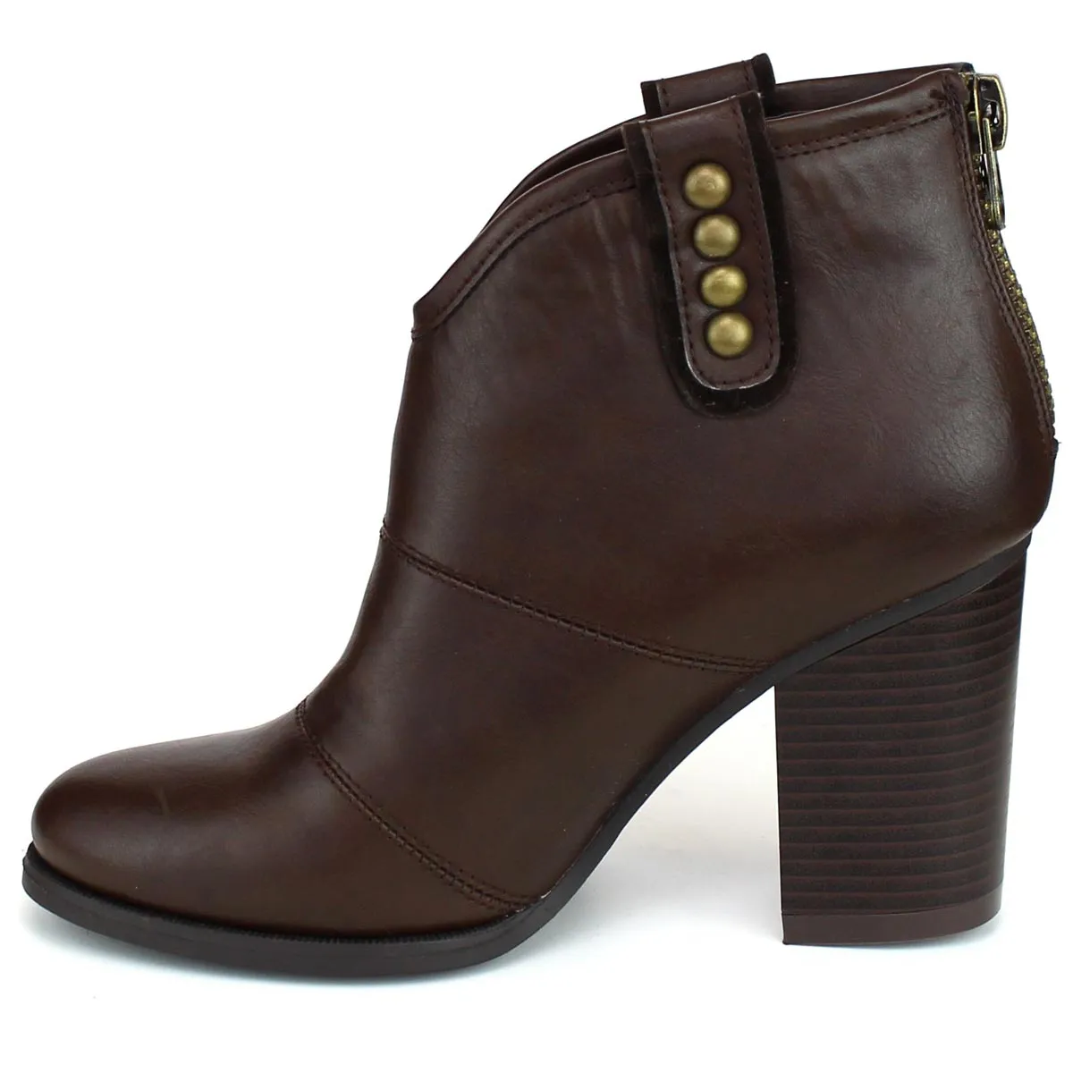 Refresh Footwear Women's Studded Pull On Stacked Chunky Heel Bootie