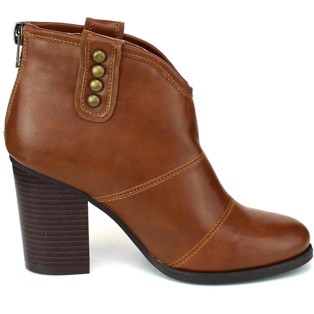 Refresh Footwear Women's Studded Pull On Stacked Chunky Heel Bootie