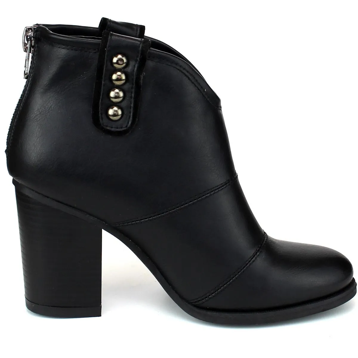 Refresh Footwear Women's Studded Pull On Stacked Chunky Heel Bootie