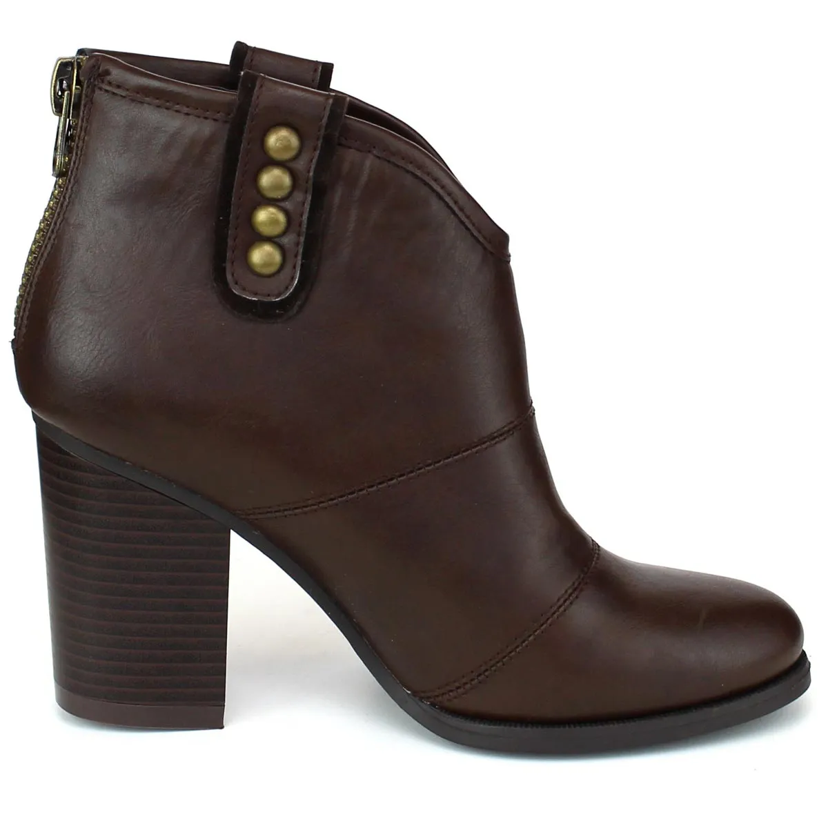 Refresh Footwear Women's Studded Pull On Stacked Chunky Heel Bootie