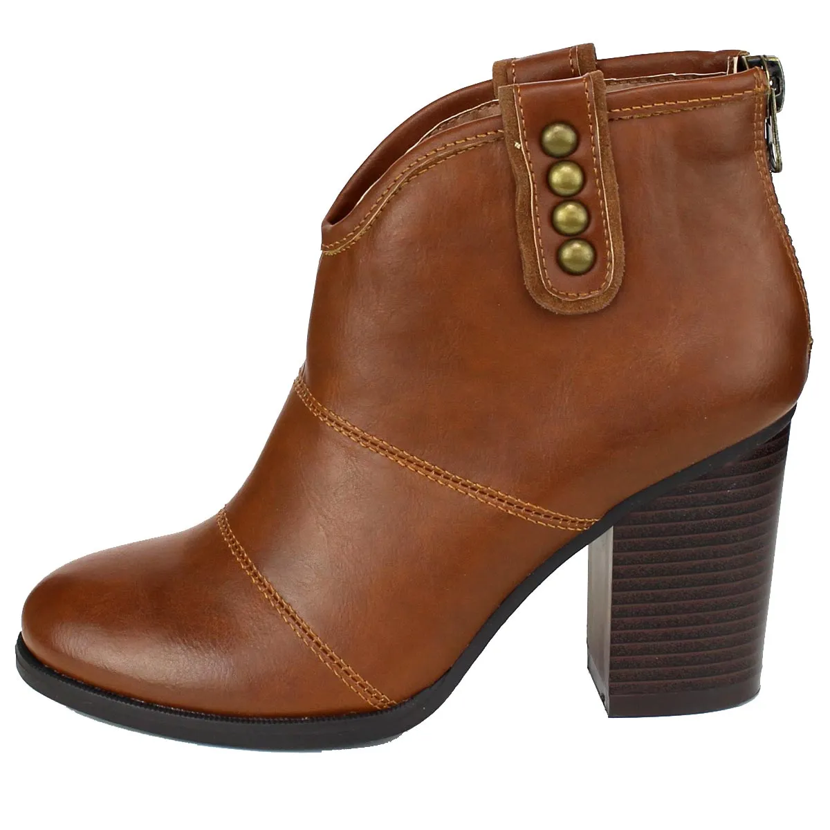 Refresh Footwear Women's Studded Pull On Stacked Chunky Heel Bootie