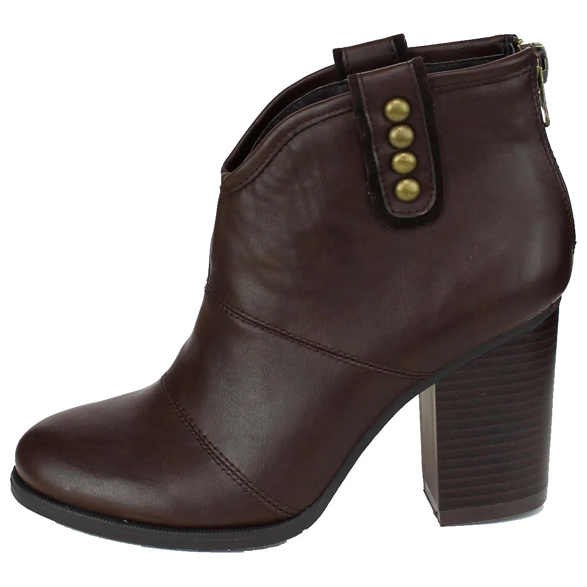 Refresh Footwear Women's Studded Pull On Stacked Chunky Heel Bootie