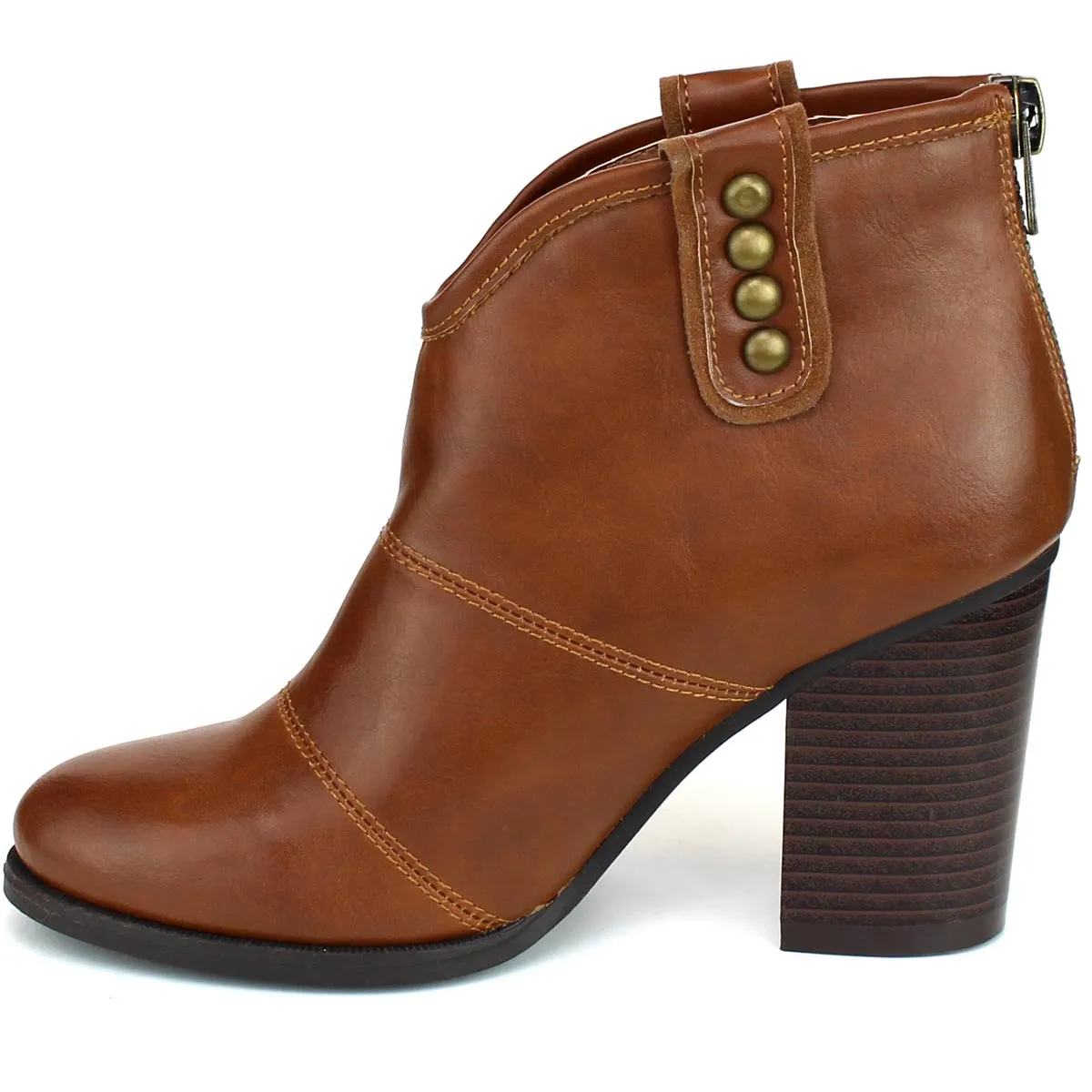 Refresh Footwear Women's Studded Pull On Stacked Chunky Heel Bootie