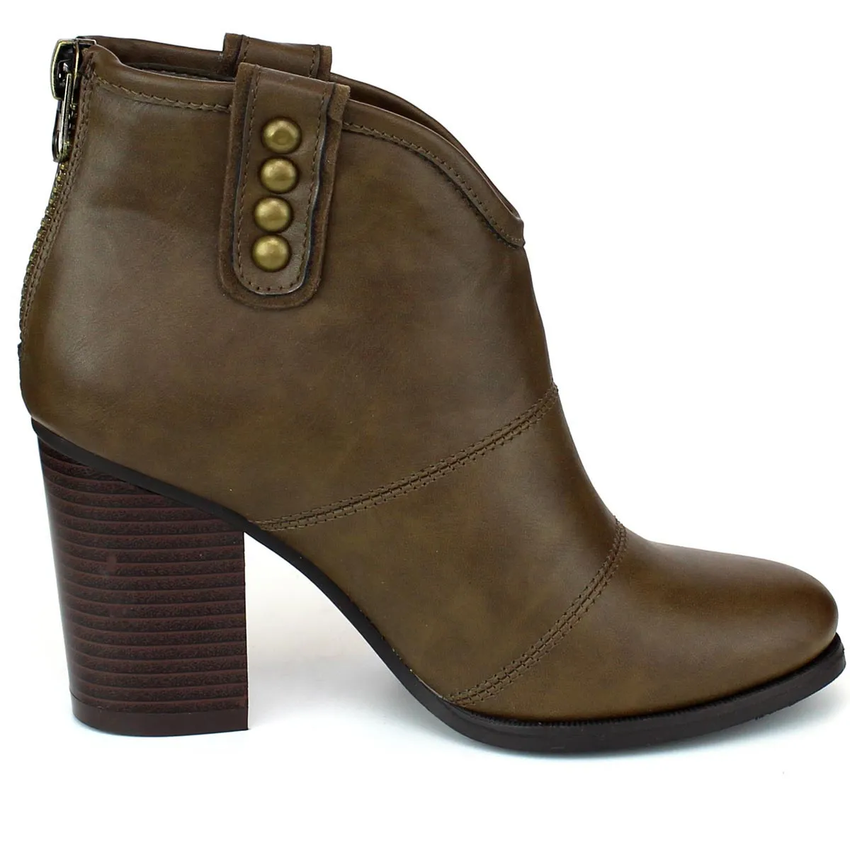 Refresh Footwear Women's Studded Pull On Stacked Chunky Heel Bootie