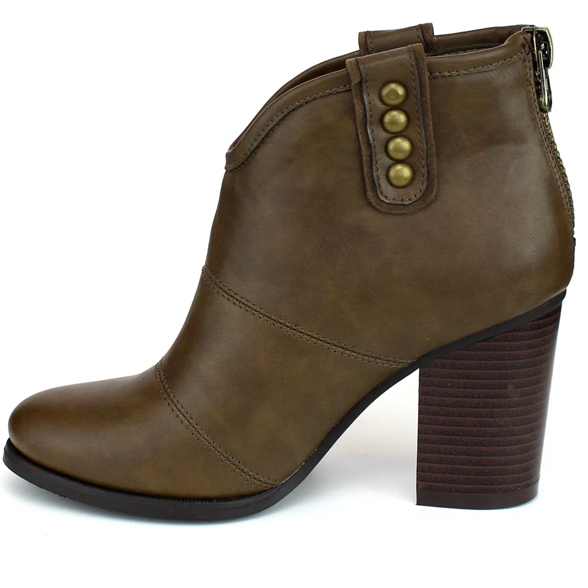 Refresh Footwear Women's Studded Pull On Stacked Chunky Heel Bootie