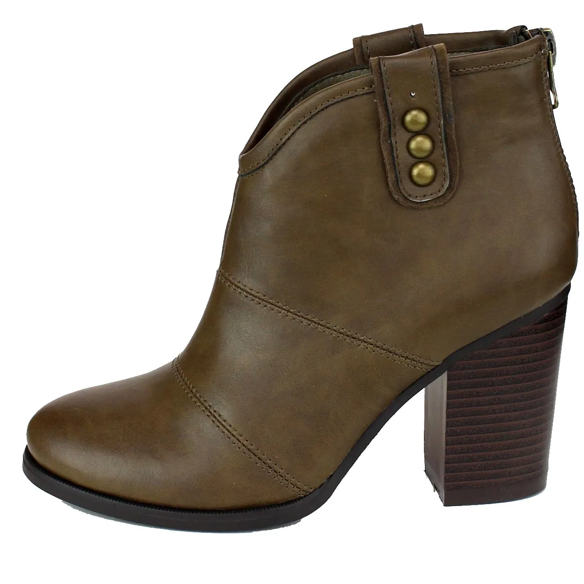 Refresh Footwear Women's Studded Pull On Stacked Chunky Heel Bootie