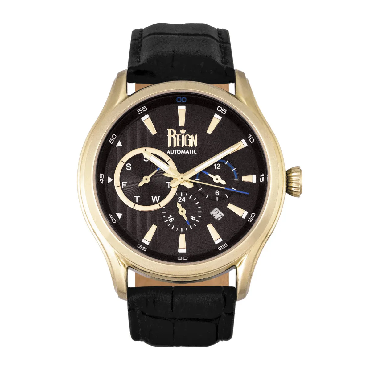 Reign Gustaf Automatic Leather-Band Watch - Black/Gold