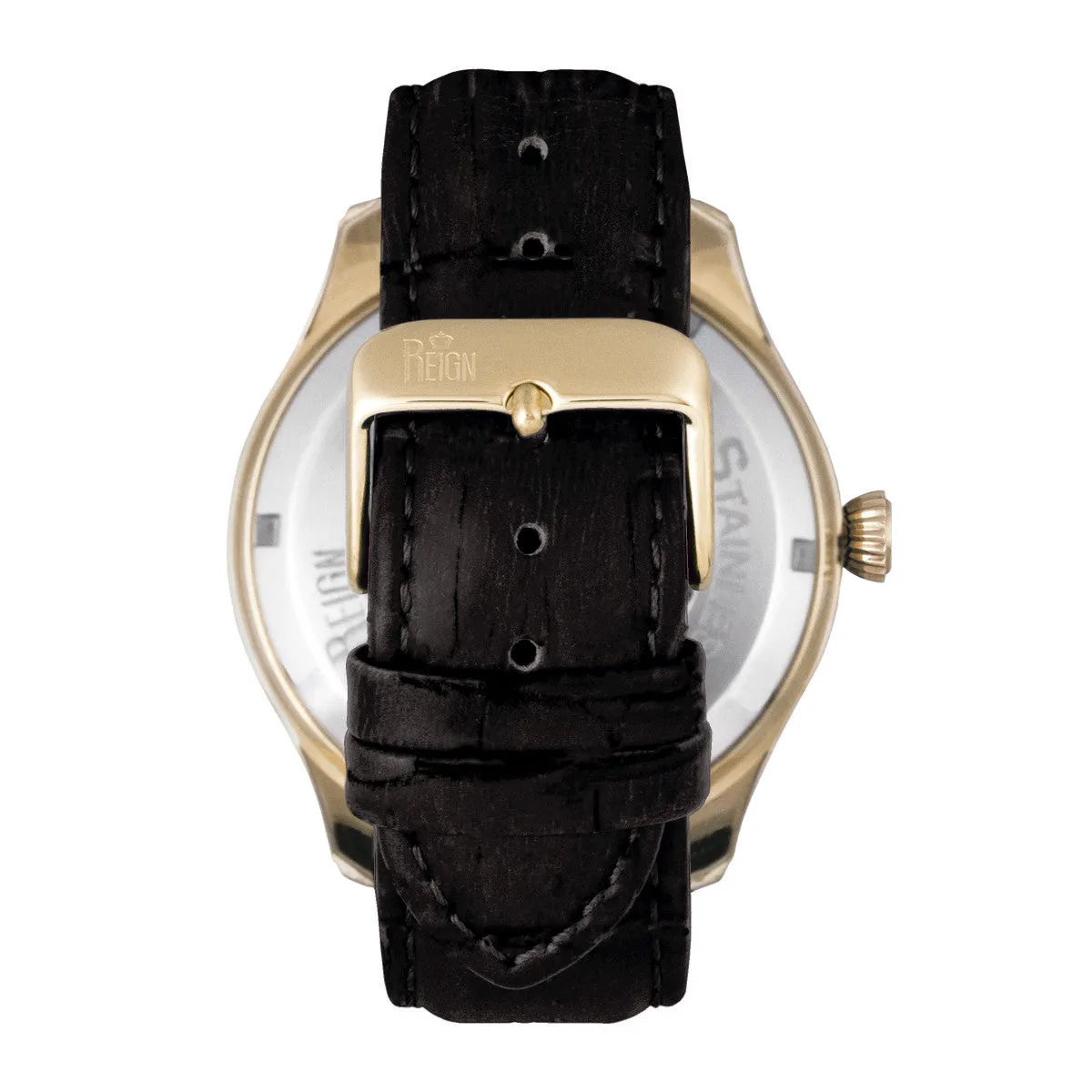 Reign Gustaf Automatic Leather-Band Watch - Black/Gold