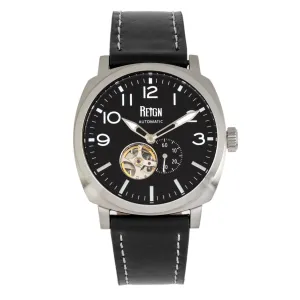 Reign Napoleon Automatic Semi-Skeleton Leather-Band Watch