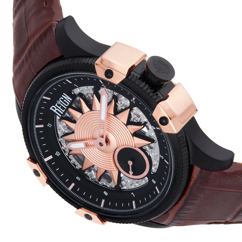 Reign Solstice Automatic Skeletonized Leather-Band Watch