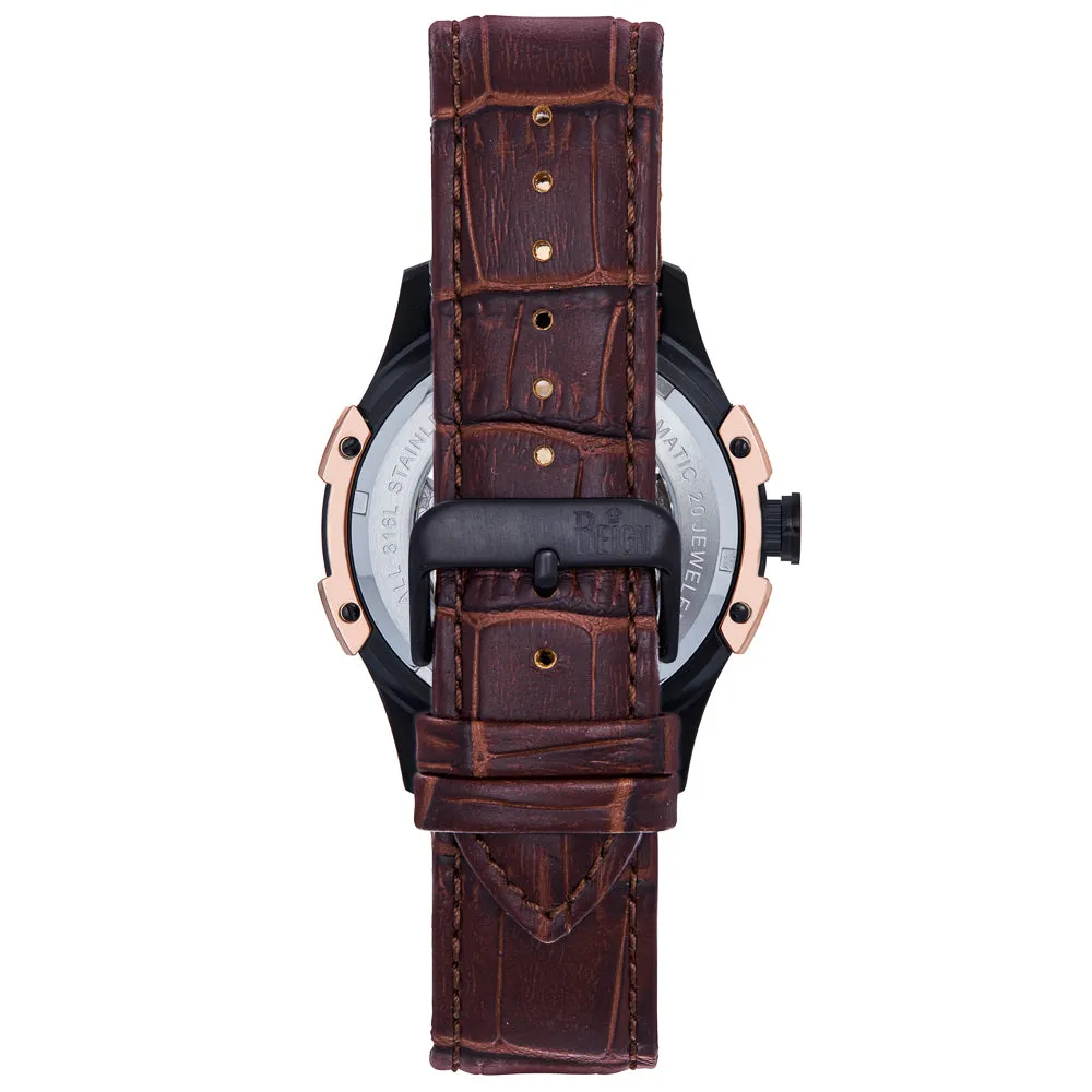 Reign Solstice Automatic Skeletonized Leather-Band Watch