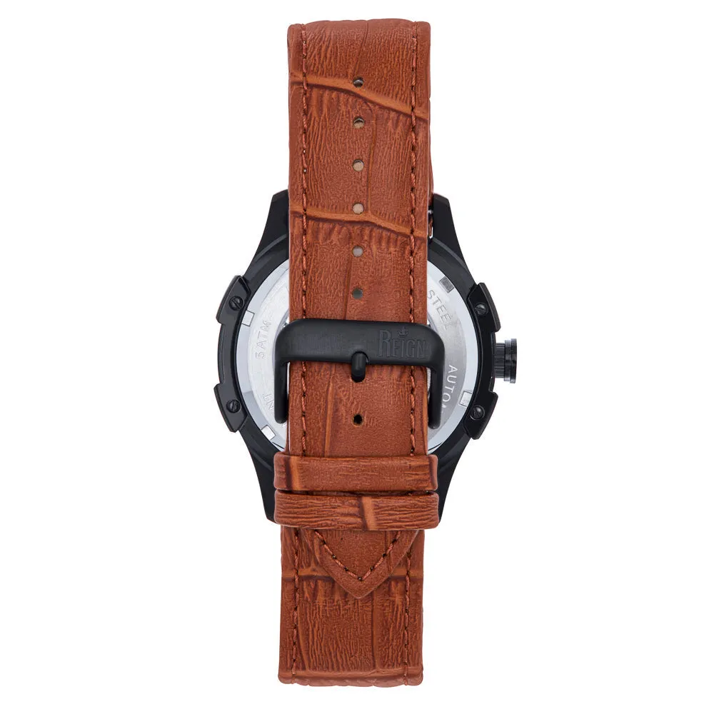 Reign Solstice Automatic Skeletonized Leather-Band Watch