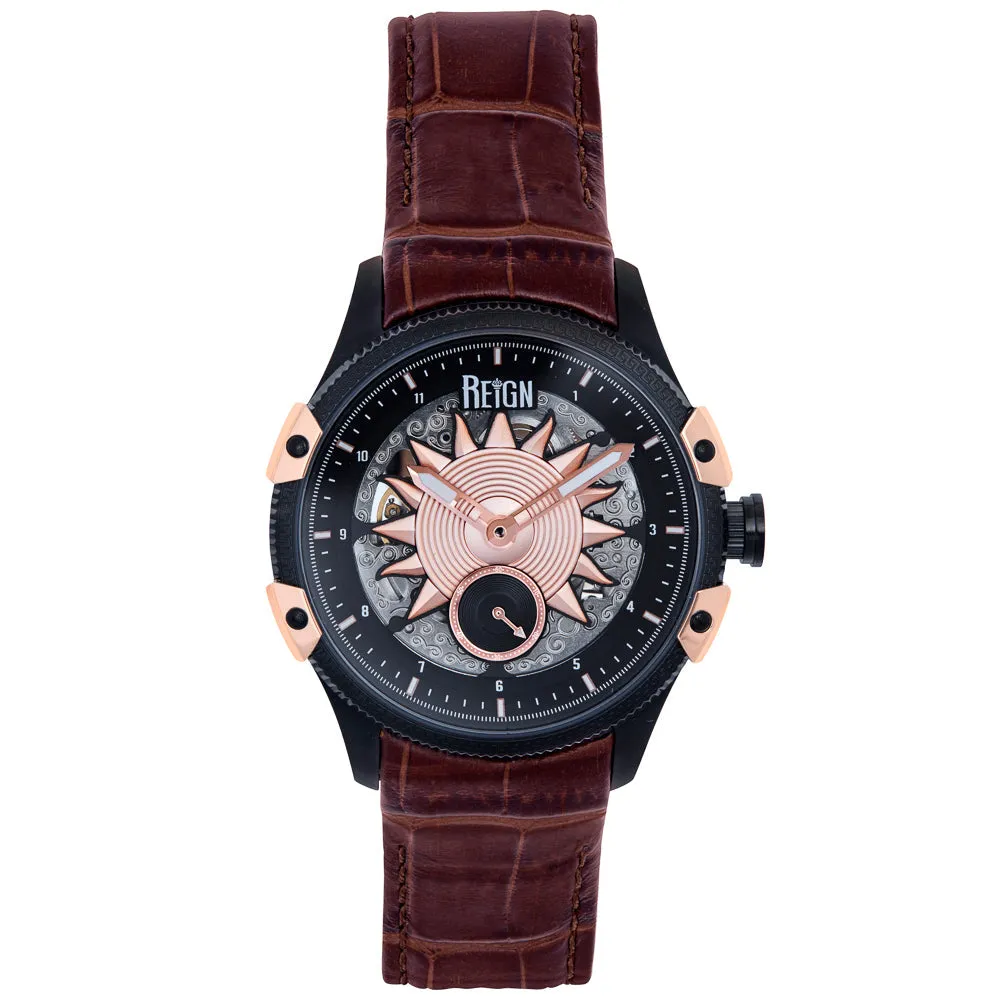 Reign Solstice Automatic Skeletonized Leather-Band Watch