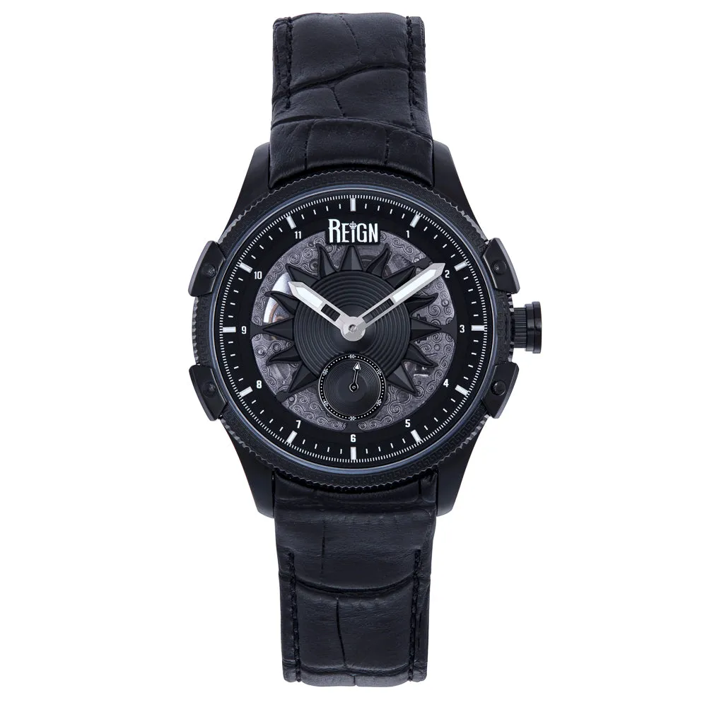 Reign Solstice Automatic Skeletonized Leather-Band Watch