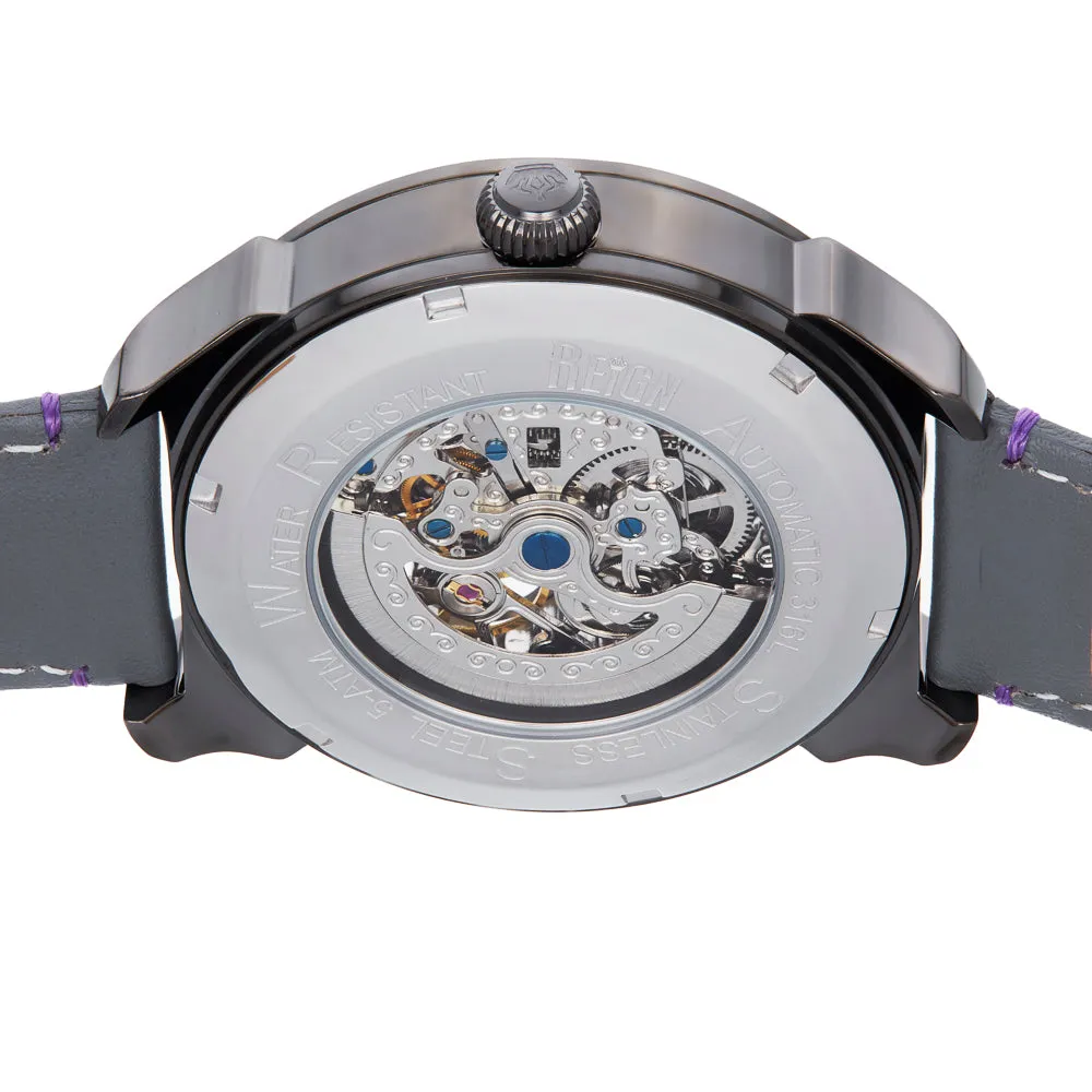 Reign Weston Automatic Skeletonized Leather-Band Watch