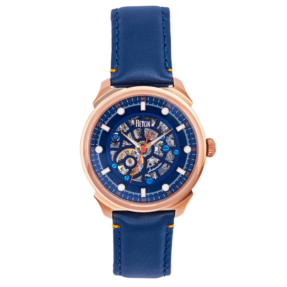 Reign Weston Automatic Skeletonized Leather-Band Watch