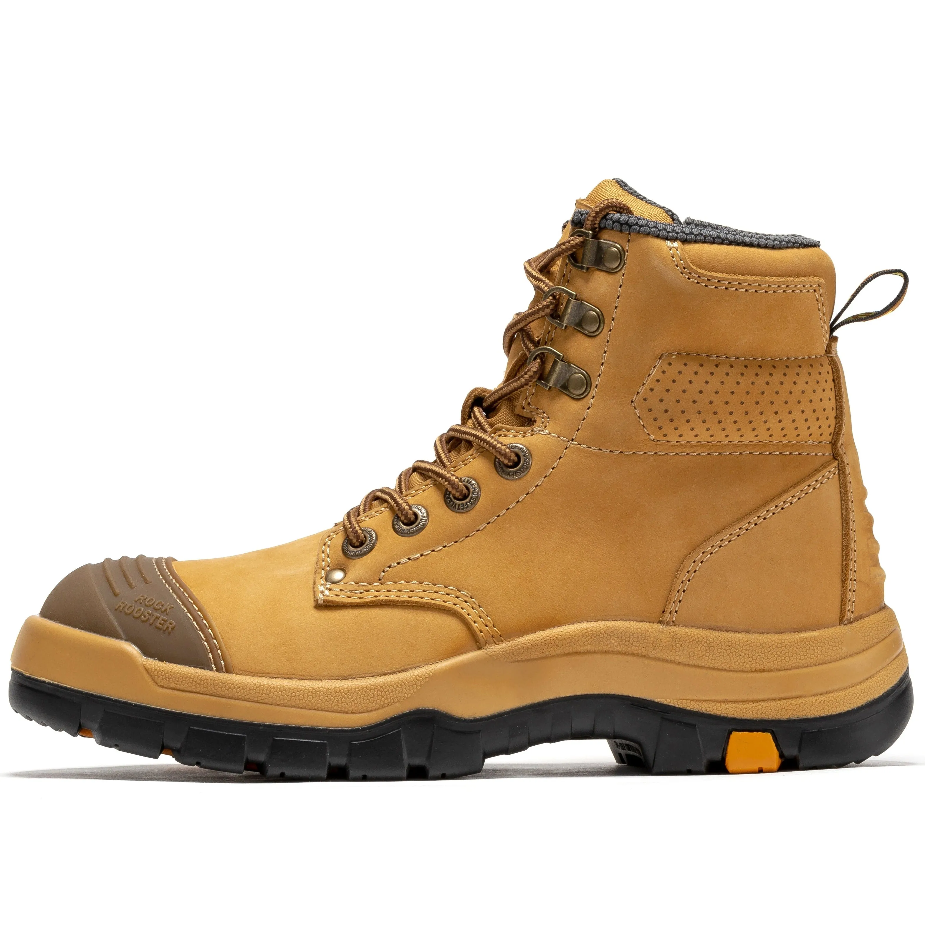 ROCKROOSTER Madison Tan 6 inch Zip-sided Steel Toe Leather Work Boots AK052