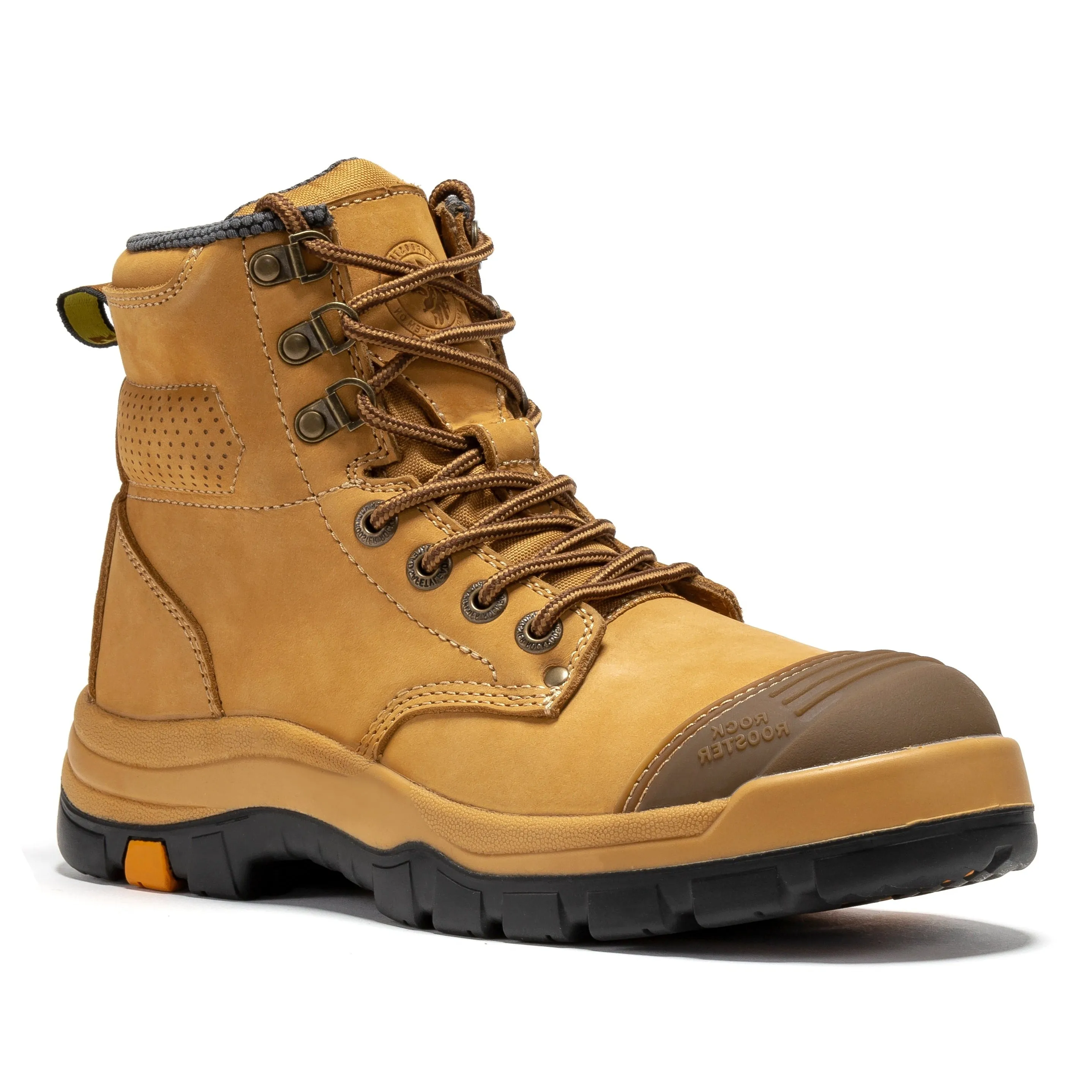 ROCKROOSTER Madison Tan 6 inch Zip-sided Steel Toe Leather Work Boots AK052