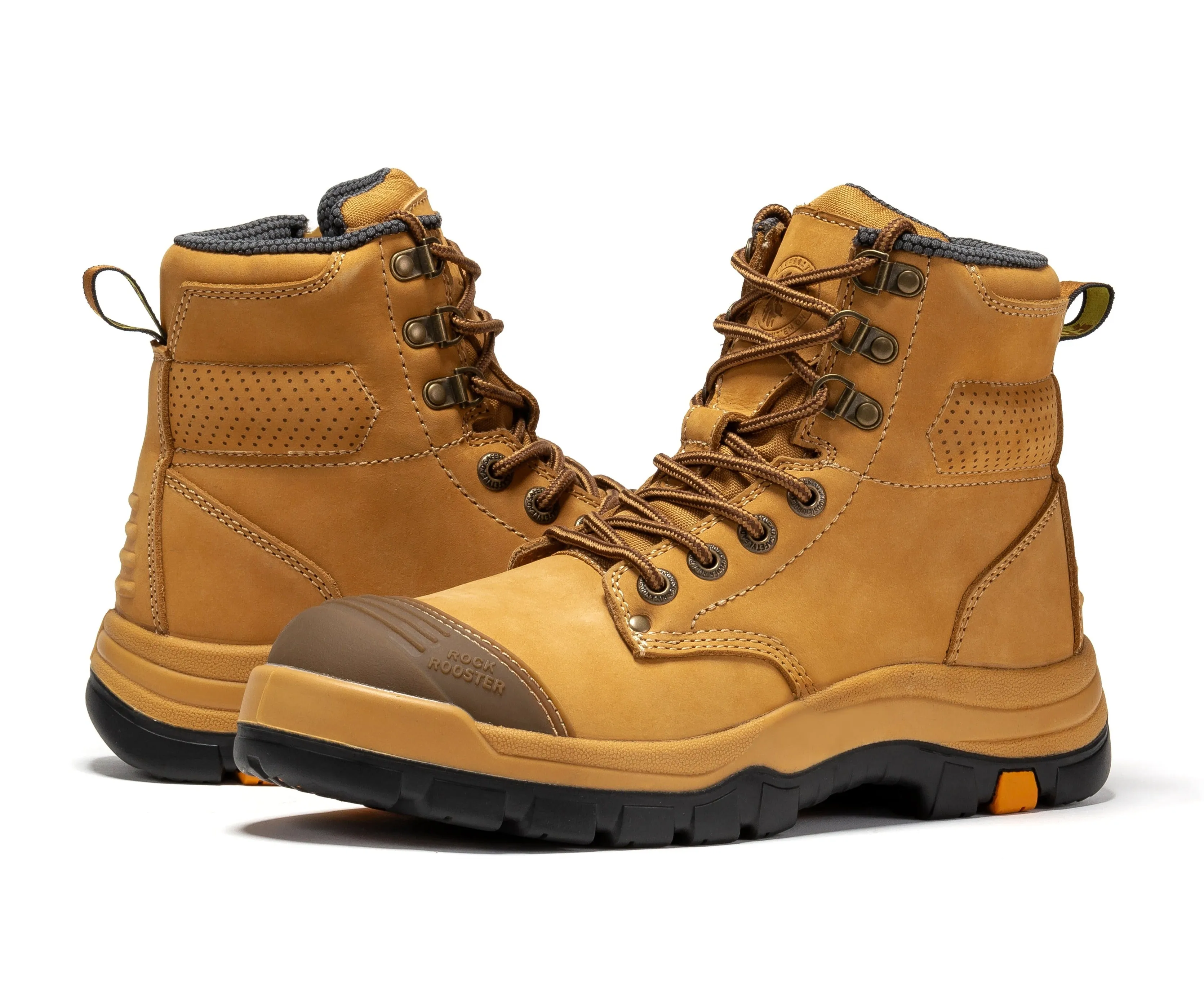 ROCKROOSTER Madison Tan 6 inch Zip-sided Steel Toe Leather Work Boots AK052