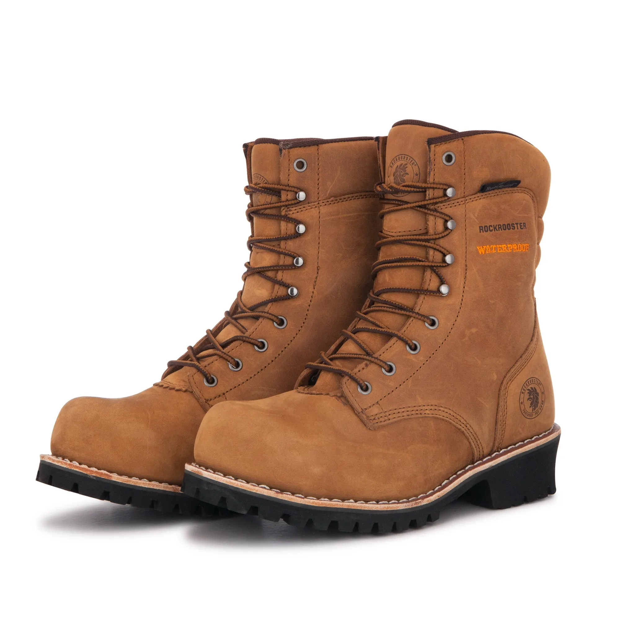 ROCKROOSTER Rosemont 9 inch GoldBrown Work Boots,Composite Toe,Waterproof,Anti-Puncture,ASTM2413 AP156