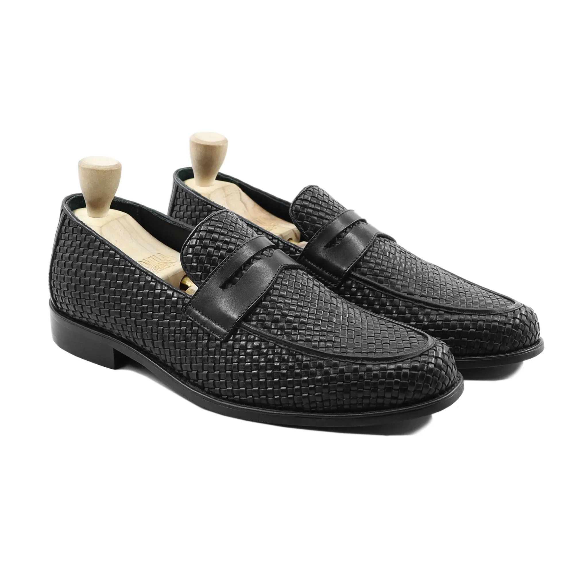 Rybnik - Men' Black Hand Woven Calf Leather Loafer