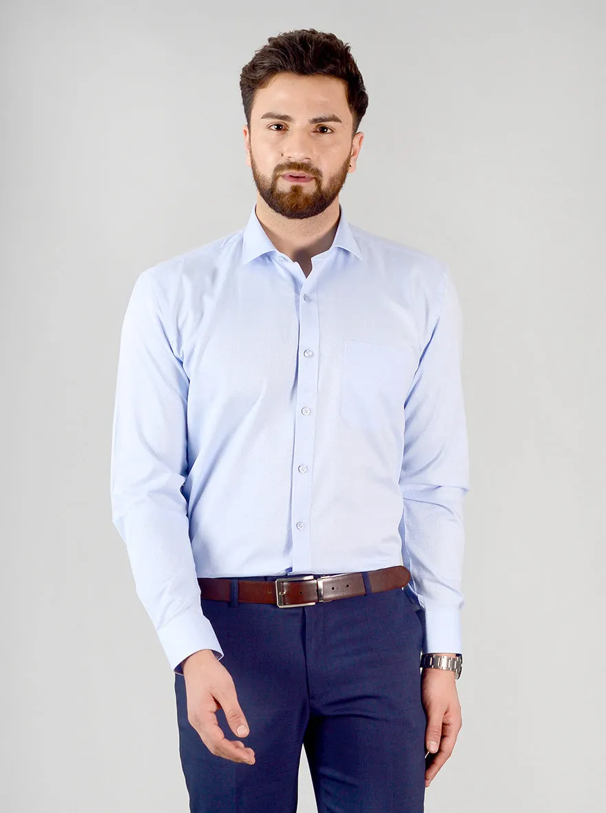 Sky Blue Self Design Regular Fit Formal Shirt | JadeBlue