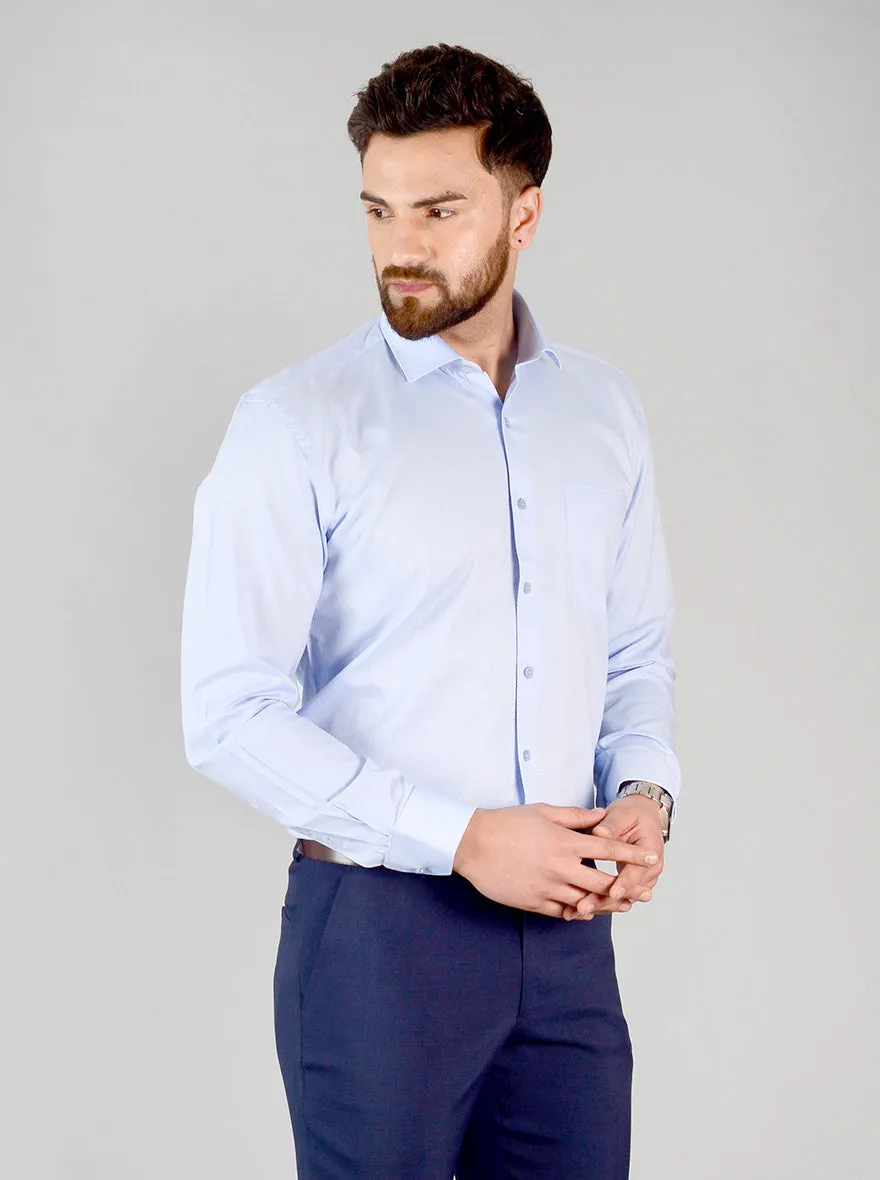 Sky Blue Self Design Regular Fit Formal Shirt | JadeBlue