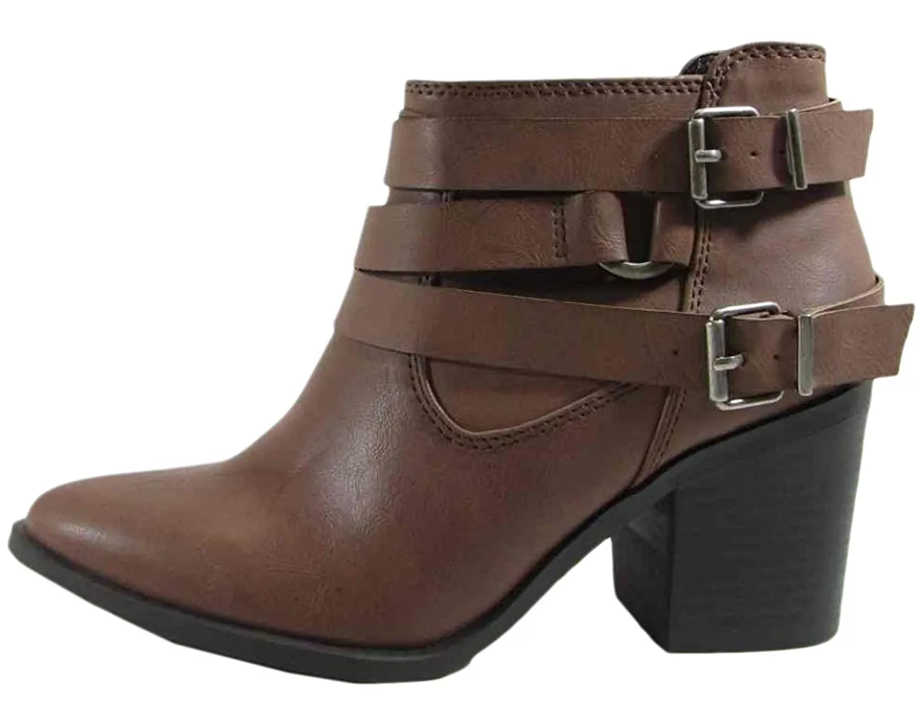 Soda Women's Strappy Buckle Moto Stacked Chunky Heel Ankle Bootie