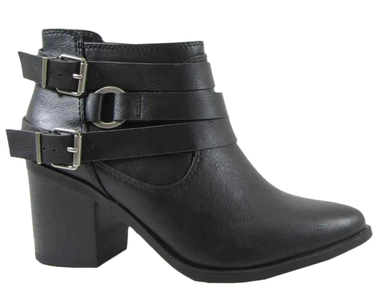 Soda Women's Strappy Buckle Moto Stacked Chunky Heel Ankle Bootie