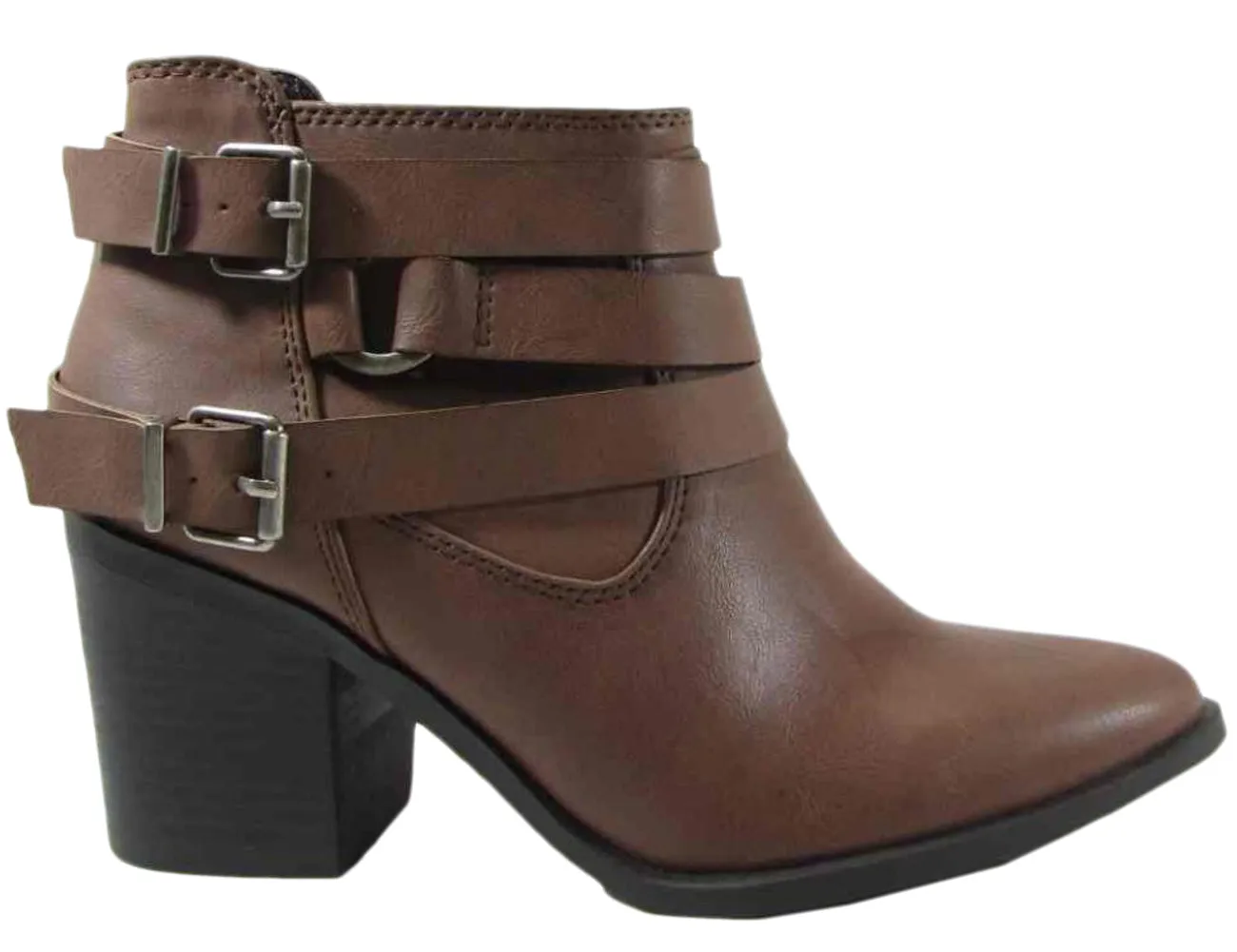 Soda Women's Strappy Buckle Moto Stacked Chunky Heel Ankle Bootie