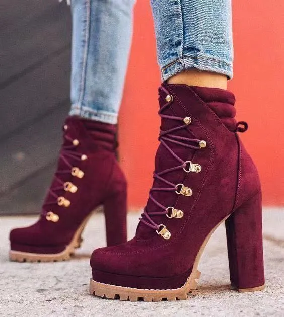 Step Up Your Style with Round Toe Lace-Up Heeled Boots | Marvis