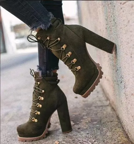 Step Up Your Style with Round Toe Lace-Up Heeled Boots | Marvis