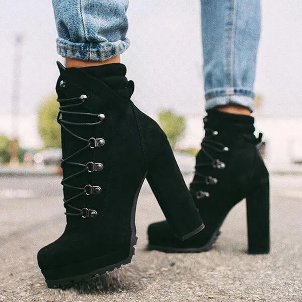 Step Up Your Style with Round Toe Lace-Up Heeled Boots | Marvis