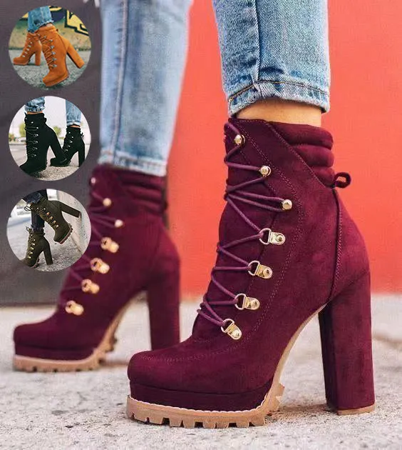 Step Up Your Style with Round Toe Lace-Up Heeled Boots | Marvis