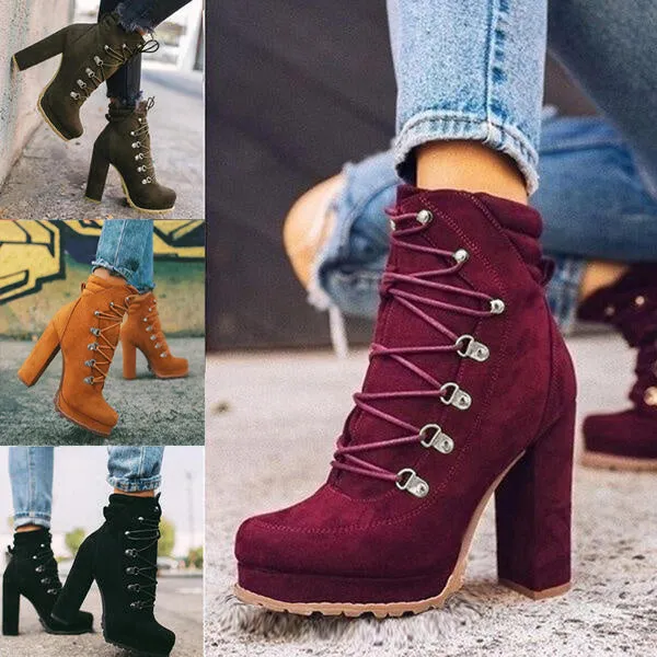 Step Up Your Style with Round Toe Lace-Up Heeled Boots | Marvis