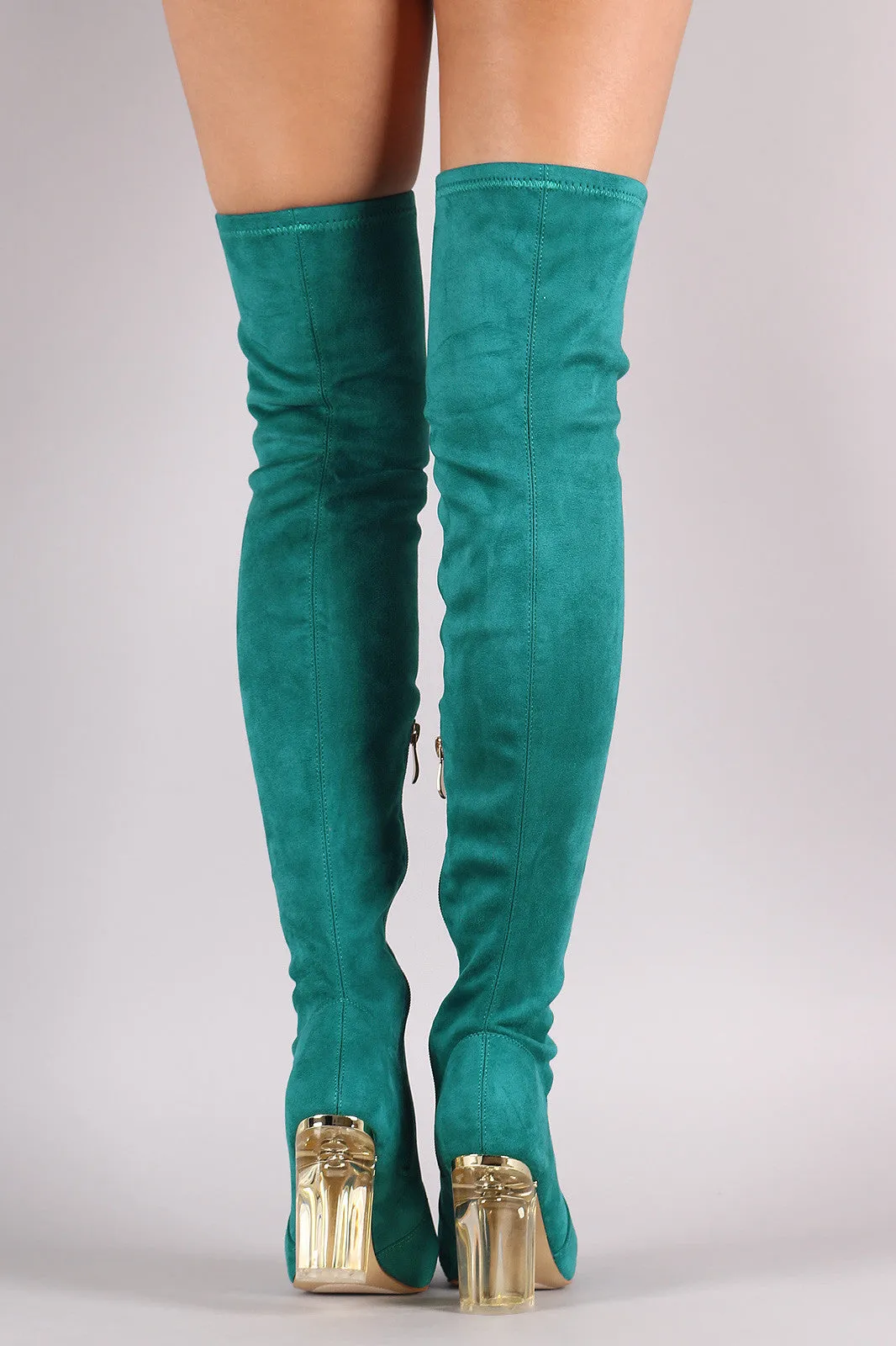 Suede Chunky Lucite Heeled Over-The-Knee Boots