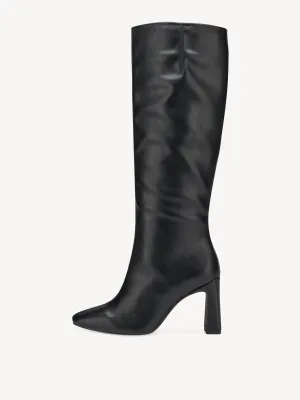 Tall Heeled Vegan Leather Boots - Black