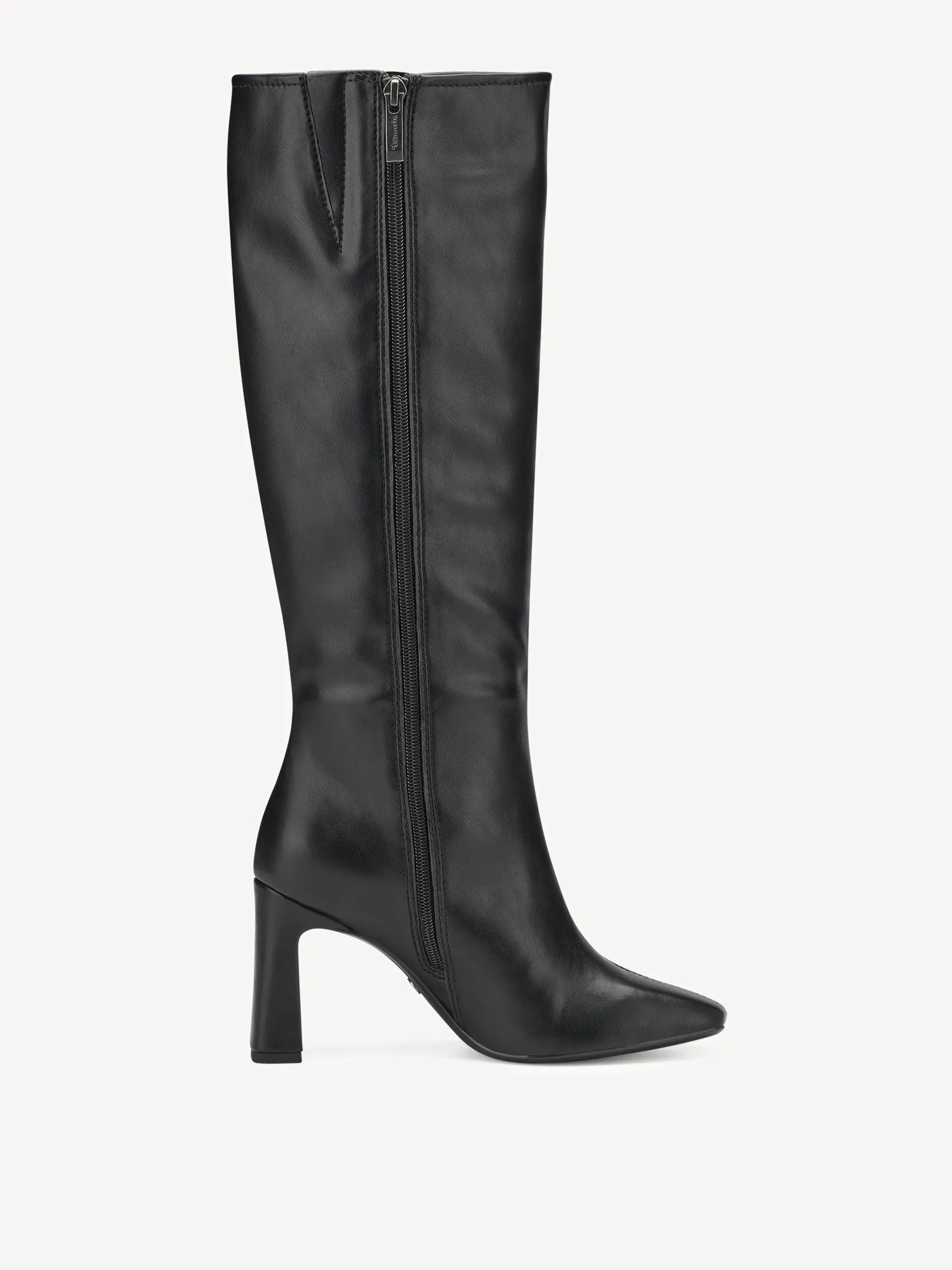 Tall Heeled Vegan Leather Boots - Black