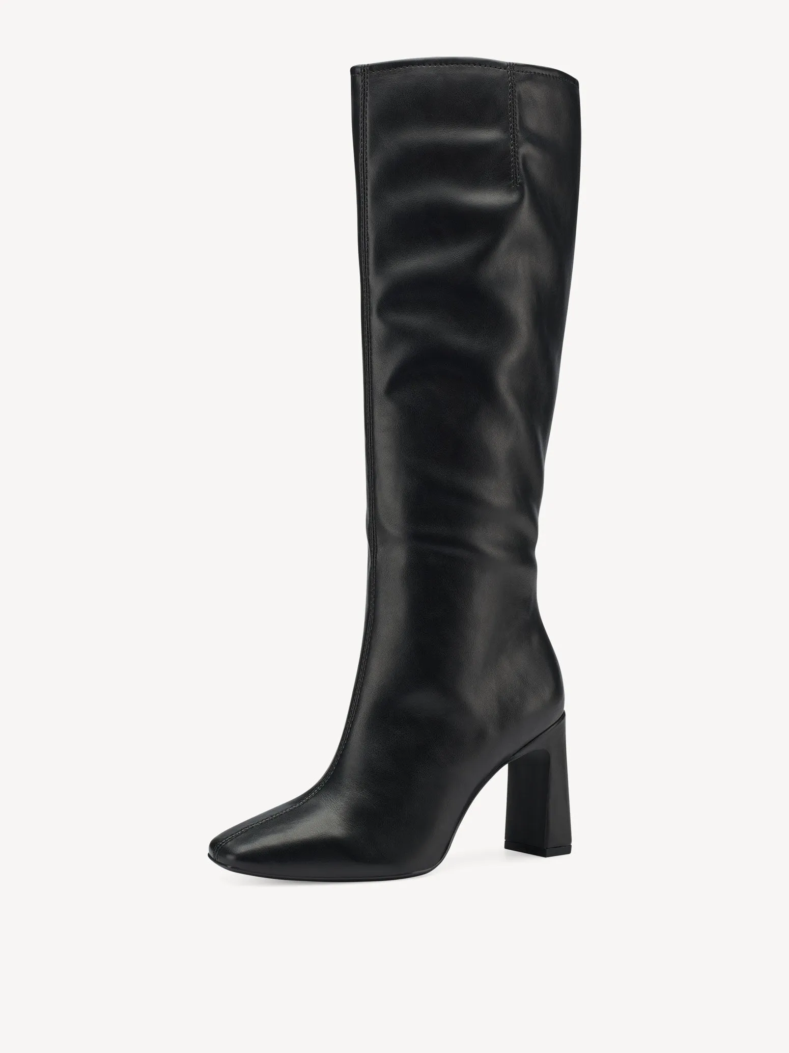 Tall Heeled Vegan Leather Boots - Black