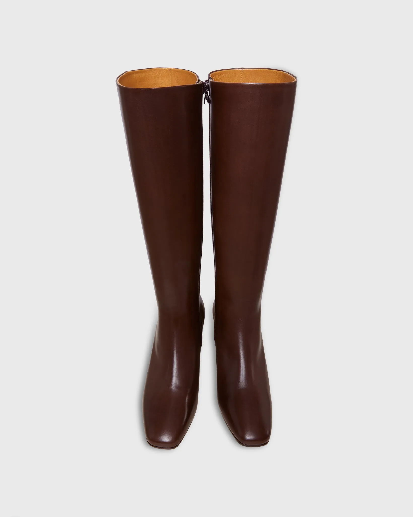 Tall Heeled Zip Boot in Dark Brown Leather