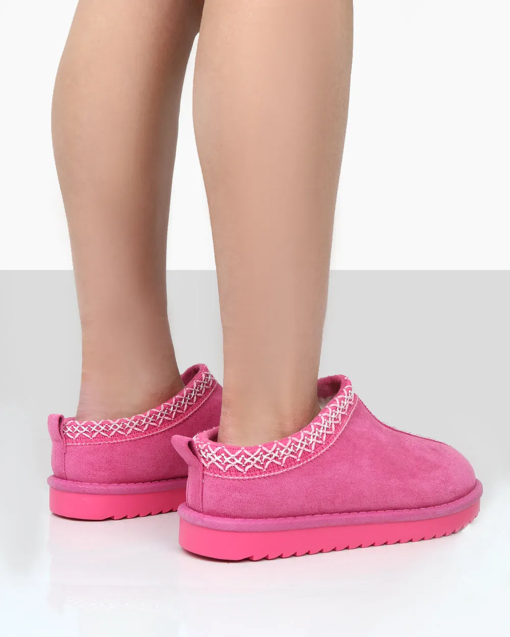 Tamsin Pink Faux Suede Embroidered Slipper Boots