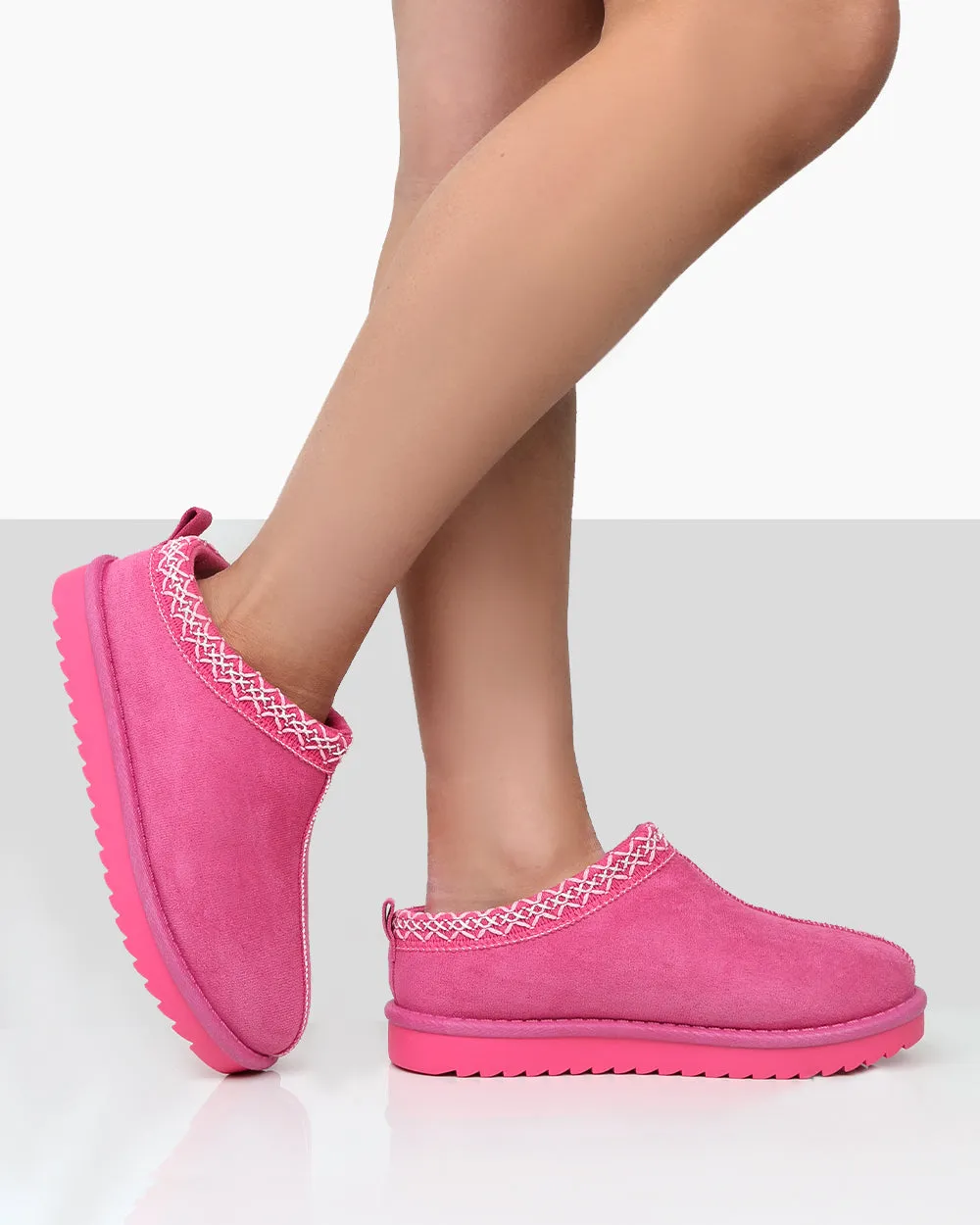 Tamsin Pink Faux Suede Embroidered Slipper Boots