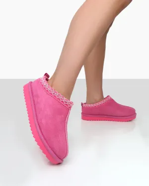 Tamsin Pink Faux Suede Embroidered Slipper Boots