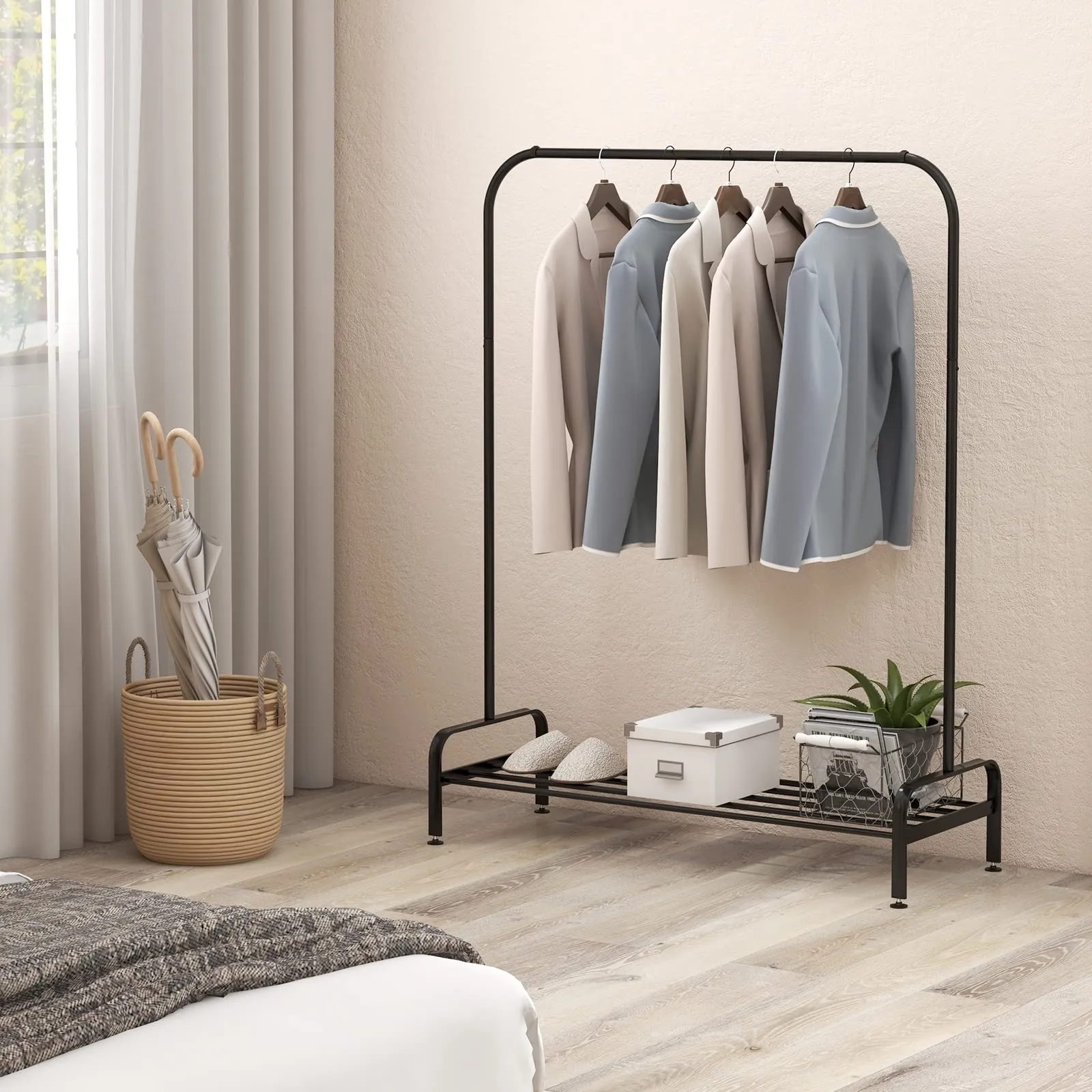 Tangkula Metal Garment Rack, 44" Clothing Rack with Top Rod and Lower Storage Shelf